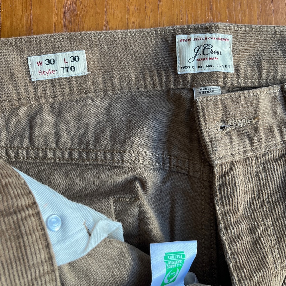 J.Crew Corduroy Pants Style 770 Brown W30 L30 Straight Leg